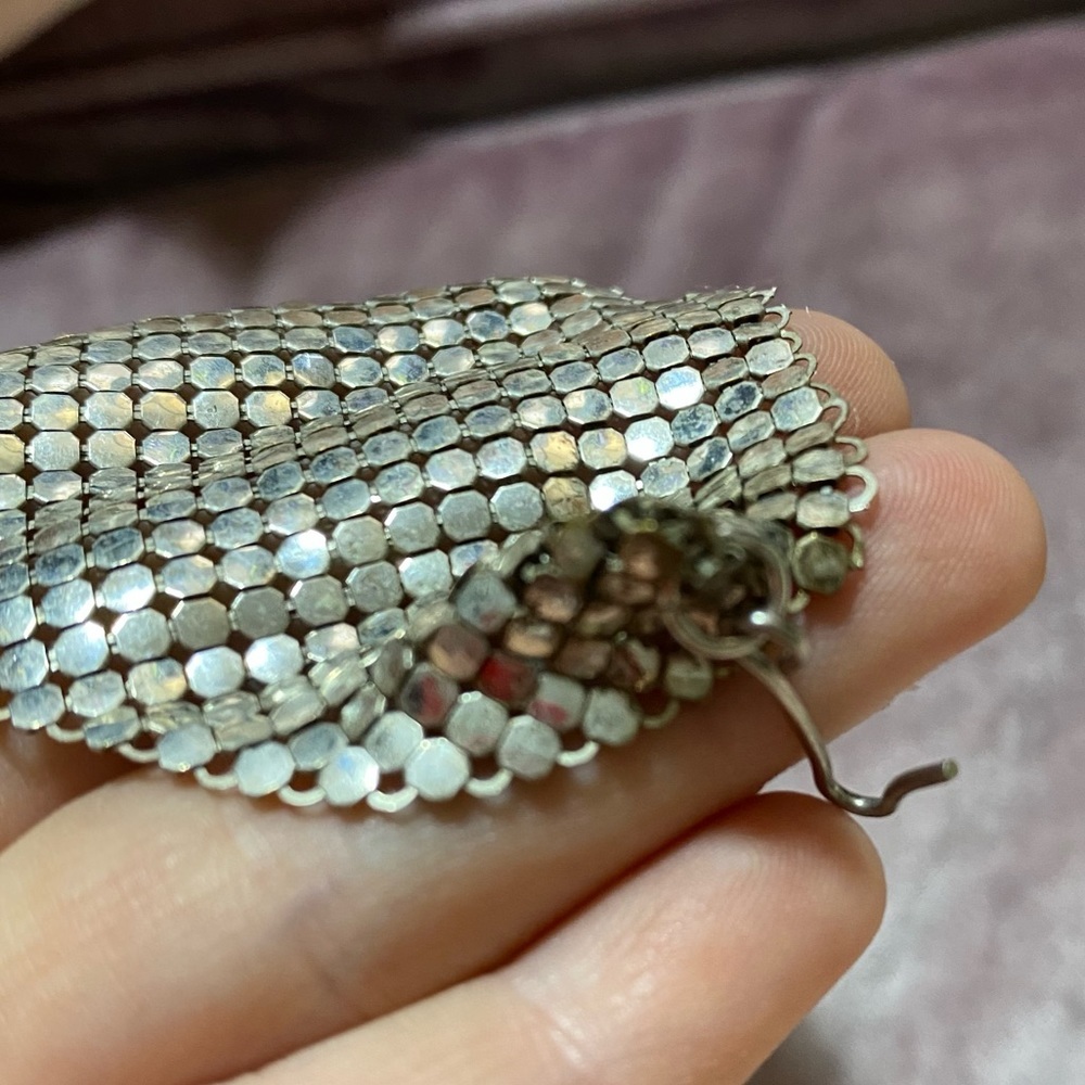 Whiting & Davis Designer 70s Silver Mesh Disco Bib Necklace - Picture 12 of 13